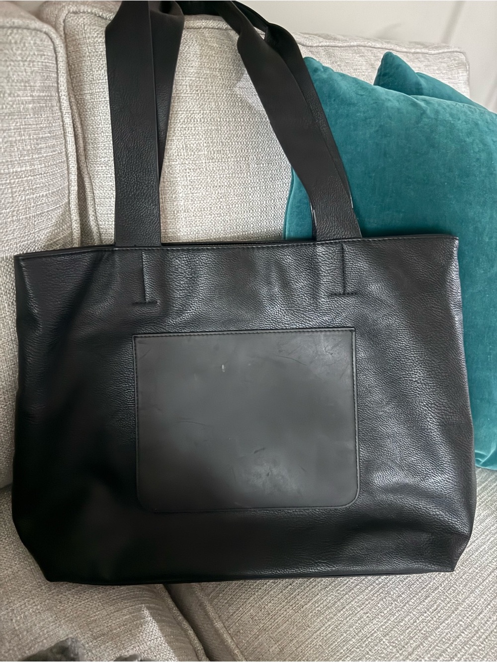 Universal Thread Black VeganLeather Tote with Front Pocket and Long Straps - Picture 2 of 9
